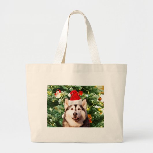 Siberische Husky Kerstboom Ornamenten Sneeuwman Grote Tote Bag (Voorkant)