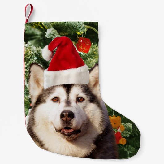 Siberische Husky Kerstboom Ornamenten Sneeuwman Kleine Kerstsok (Voorkant)