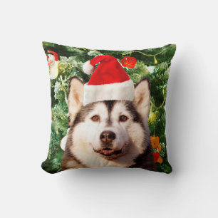 Siberische Husky Kerstboom Ornamenten Sneeuwman Kussen