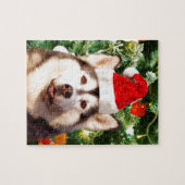Siberische Husky Kerstboom Ornamenten Sneeuwman Legpuzzel (Horizontaal)