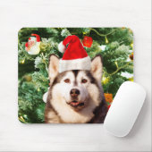 Siberische Husky Kerstboom Ornamenten Sneeuwman Muismat (Met muis)