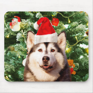 Siberische Husky Kerstboom Ornamenten Sneeuwman Muismat