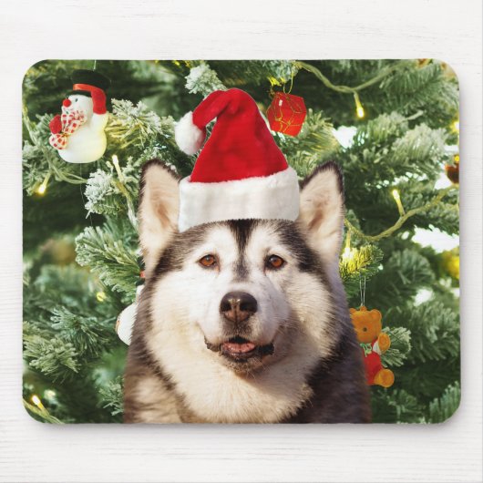 Siberische Husky Kerstboom Ornamenten Sneeuwman Muismat (Voorkant)