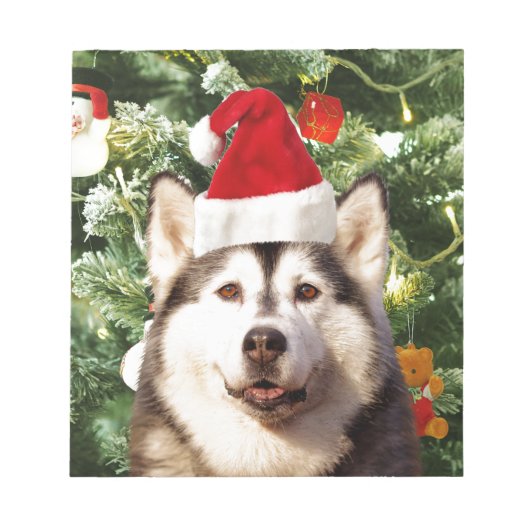 Siberische Husky Kerstboom Ornamenten Sneeuwman Notitieblok (Voorkant)