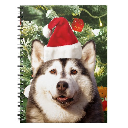Siberische Husky Kerstboom Ornamenten Sneeuwman Notitieboek (Voorkant)