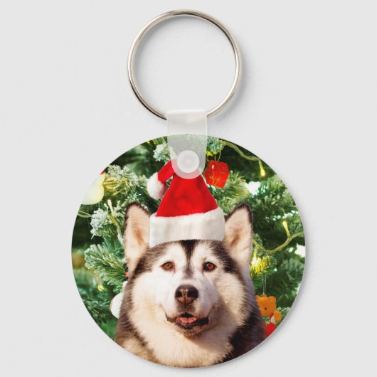 Siberische Husky Kerstboom Ornamenten Sneeuwman Sleutelhanger (Voorkant)