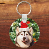 Siberische Husky Kerstboom Ornamenten Sneeuwman Sleutelhanger (Voorkant)