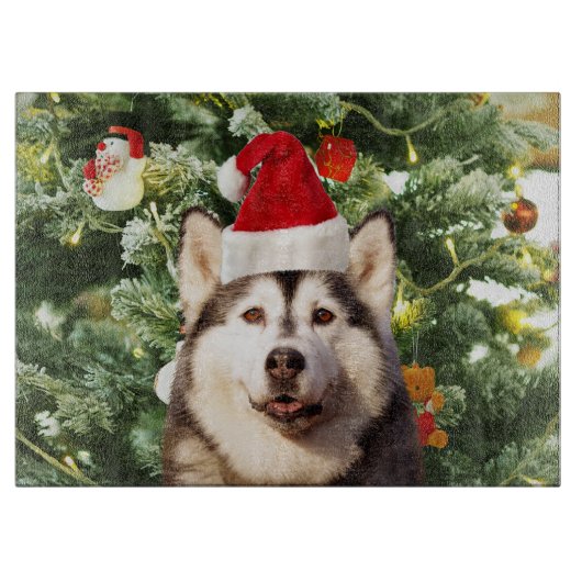 Siberische Husky Kerstboom Ornamenten Sneeuwman Snijplank (Voorkant)
