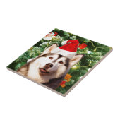 Siberische Husky Kerstboom Ornamenten Sneeuwman Tegeltje (Zijkant)