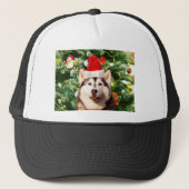 Siberische Husky Kerstboom Ornamenten Sneeuwman Trucker Pet (Voorkant)