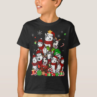 Siberische Husky Kerstboom T Shirt Xmas Gift Do