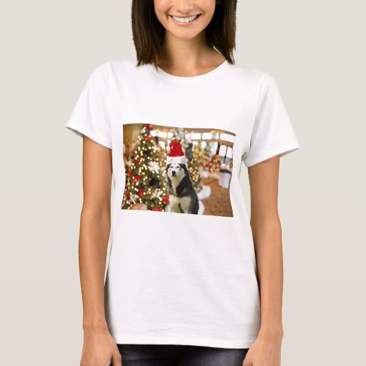 Siberische Husky Kerstboom T - shirts Tshirt (Voorkant)