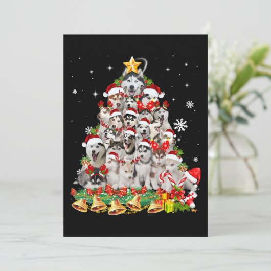 Siberische husky kerstboomverlichting | hond xmas kaart (Staand voorkant)