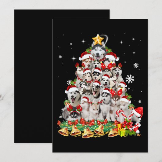 Siberische husky kerstboomverlichting | hond xmas kaart (Voorkant / Achterkant)