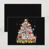 Siberische husky kerstboomverlichting | hondenoorl aankondigingskaart (Voorkant / Achterkant)