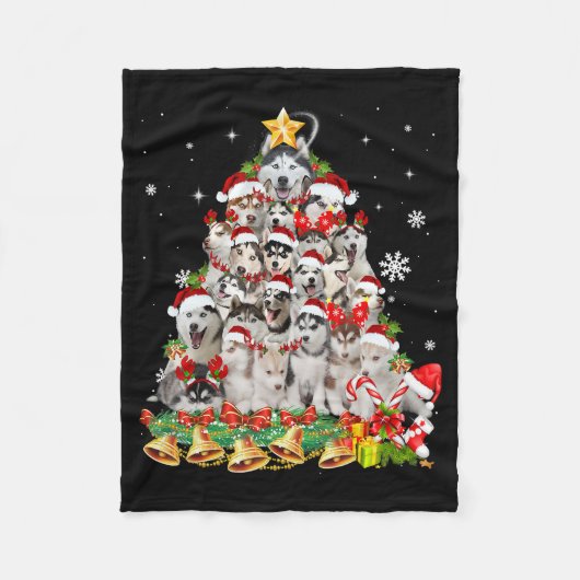 Siberische husky kerstboomverlichting | hondenoorl fleece deken (Voorkant)