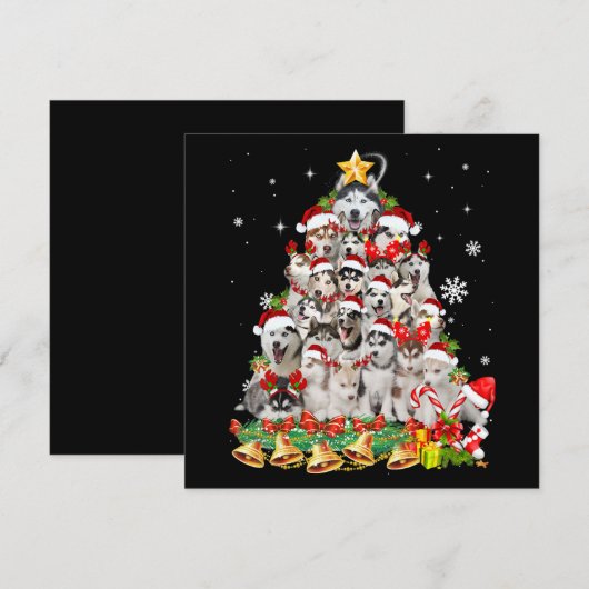 Siberische husky kerstboomverlichting | hondenoorl kaart (Voorkant / Achterkant)