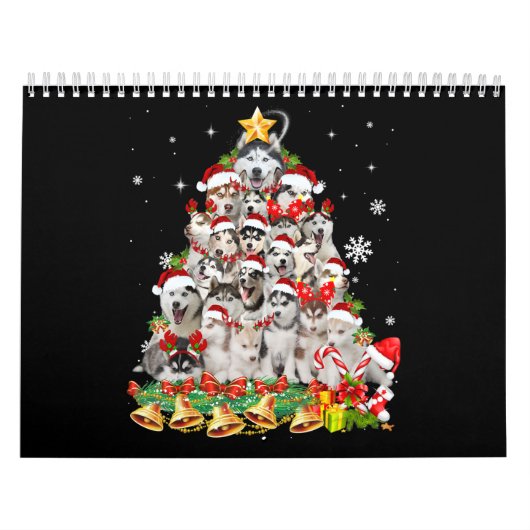 Siberische husky kerstboomverlichting | hondenoorl kalender (Hoes)