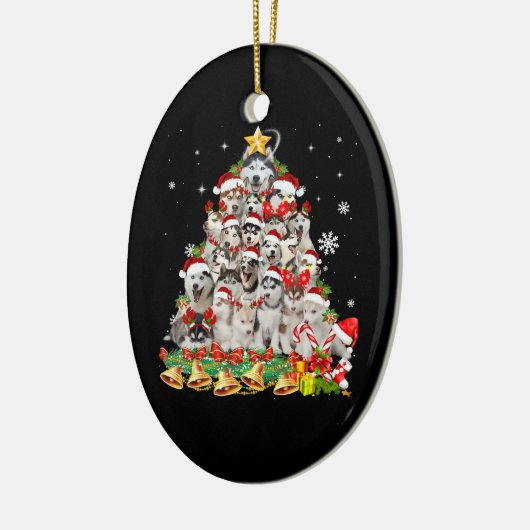 Siberische husky kerstboomverlichting | hondenoorl keramisch ornament (Links)