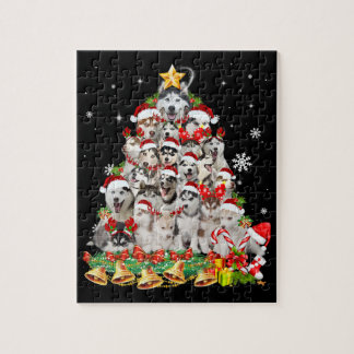 Siberische husky kerstboomverlichting | hondenoorl legpuzzel