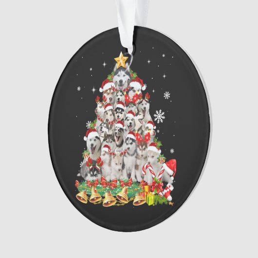 Siberische husky kerstboomverlichting | hondenoorl ornament (voorkant)