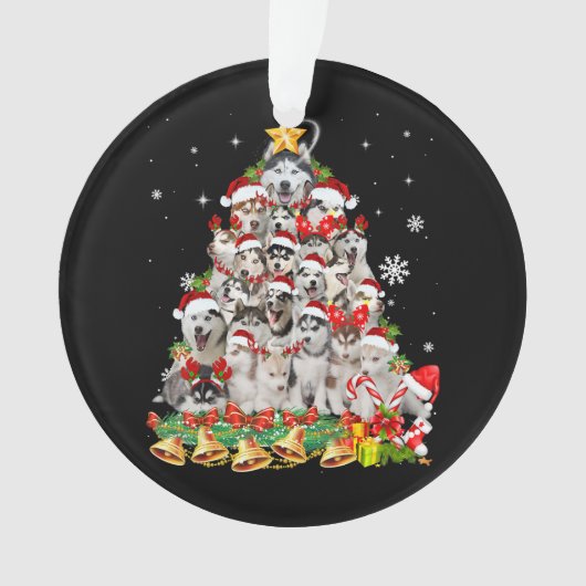 Siberische husky kerstboomverlichting | hondenoorl ornament (voorkant)