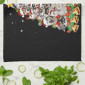 Siberische husky kerstboomverlichting | hondenoorl theedoek (Gevouwen)