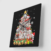 Siberische husky kerstboomverlichting | hondenoorl vierkante klok (Hoek)