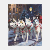 Siberische Husky Kerstfeest Seizoen Fleece Deken (Voorkant)