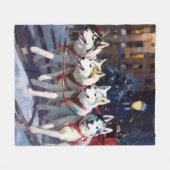 Siberische Husky Kerstfeest Seizoen Fleece Deken (Voorkant (Horizontaal))