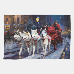 Siberische Husky Kerstfeestseizoen Theedoek