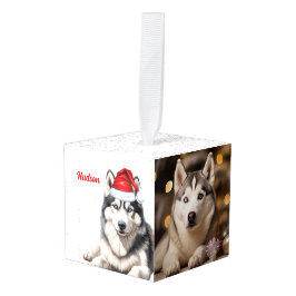 Siberische Husky Kersthond Twee Foto Vakantie Decoratie