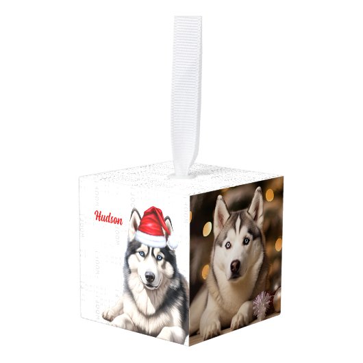 Siberische Husky Kersthond Twee Foto Vakantie Decoratie (Voorkant hoekig)