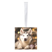 Siberische Husky Kersthond Twee Foto Vakantie Decoratie (Rechts)