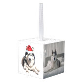 Siberische Husky Kersthond Twee Foto Vakantie Decoratie (Achter hoekig)