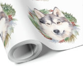 Siberische Husky Kerstkrans Feestelijke Pup Cadeaupapier (Rol Hoek)