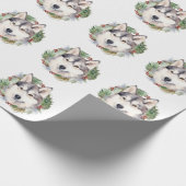 Siberische Husky Kerstkrans Feestelijke Pup Cadeaupapier (Hoek)
