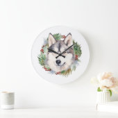 Siberische Husky Kerstkrans Feestelijke Pup Grote Klok (Huis)