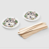 Siberische Husky Kerstkrans Feestelijke Pup Handwaaier (Niet-gemonteerd)