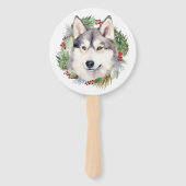 Siberische Husky Kerstkrans Feestelijke Pup Handwaaier (Voorkant)