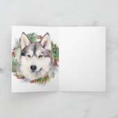 Siberische Husky Kerstkrans Feestelijke Pup Kaart (Binnen)