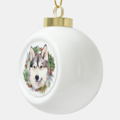 Siberische Husky Kerstkrans Feestelijke Pup Keramische Bal Ornament (Rechts)
