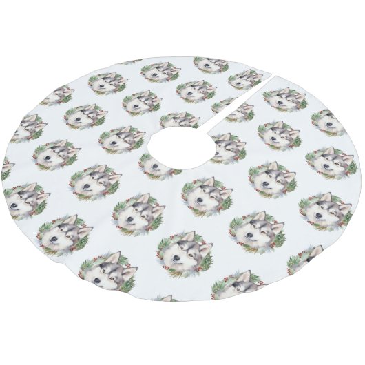 Siberische Husky Kerstkrans Feestelijke Pup Kerstboom Rok (Gekanteld)