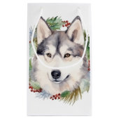 Siberische Husky Kerstkrans Feestelijke Pup Klein Cadeauzakje (Achterkant)