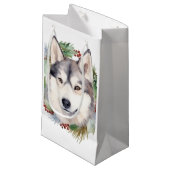 Siberische Husky Kerstkrans Feestelijke Pup Klein Cadeauzakje (Voorkant Gekanteld)