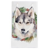 Siberische Husky Kerstkrans Feestelijke Pup Klein Cadeauzakje (Voorkant)