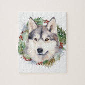 Siberische Husky Kerstkrans Feestelijke Pup Legpuzzel (Verticaal)