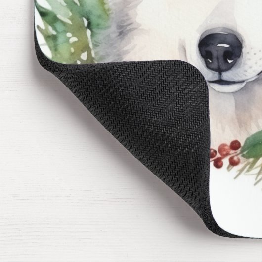 Siberische Husky Kerstkrans Feestelijke Pup Muismat (Hoek)