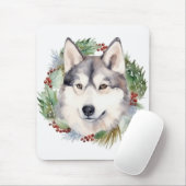 Siberische Husky Kerstkrans Feestelijke Pup Muismat (Met muis)
