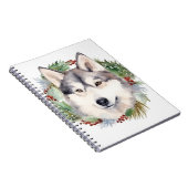 Siberische Husky Kerstkrans Feestelijke Pup Notitieboek (Rechterzijde)